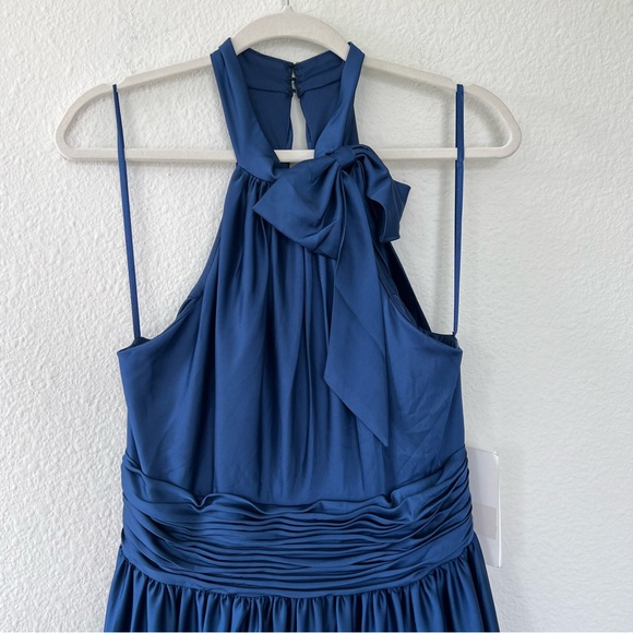 Mac Duggal Ruffle Tiered Soft Tie Halter Neck Gown in Sapphire Blue - Picture 5 of 12